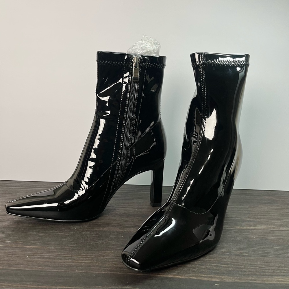 Black Patent Leather Latex Ankle Booties heeled Comfort Sexy Grunge Punk Edgy